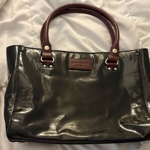 Kate Spade Glossy Black Tote with Brown Handles